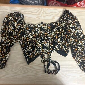 Express Floral Black and Orange Two-Piece Outfit